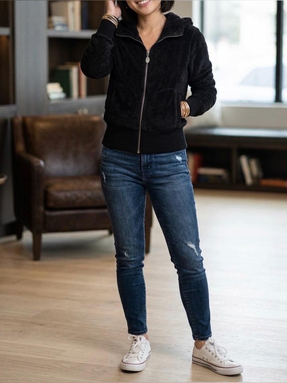 BB Dakota Kids Black Plush Zip Hoodie